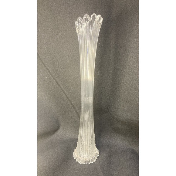 Vintage Clear Art Stretch Ribbed Glass 18" Swung Vase - Mid-Century Modern - Picture 3 of 10